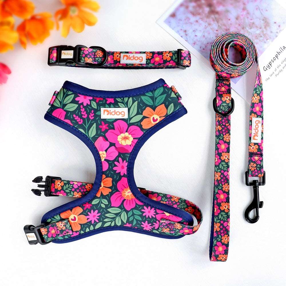 Adjustable Nylon Dog Collar, Harness, and Leash Set | Soft Mesh Vest for Small to Medium Dogs and Cats