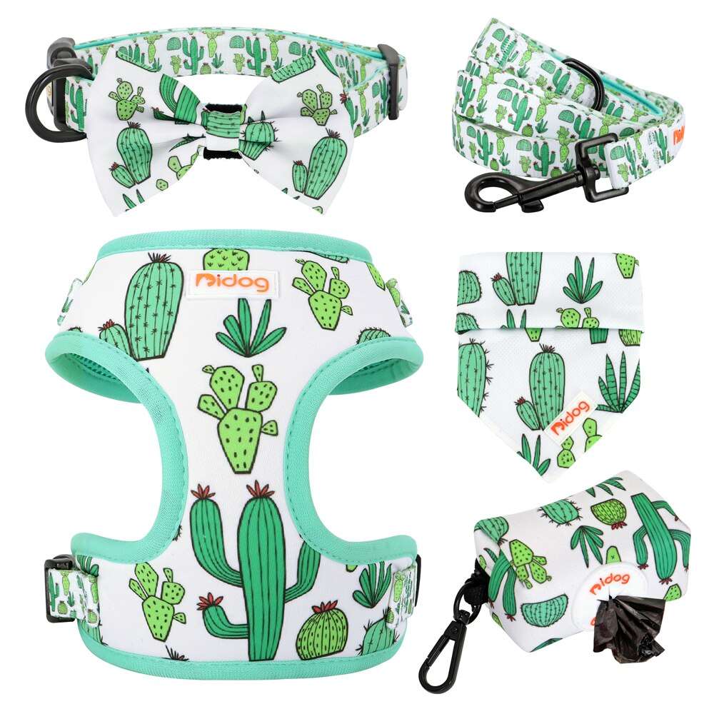 6-Piece Fashion Printed Dog Harness Set | Matching Collar, Leash, Poop Bag, and Bandana | For Small to Medium Dogs