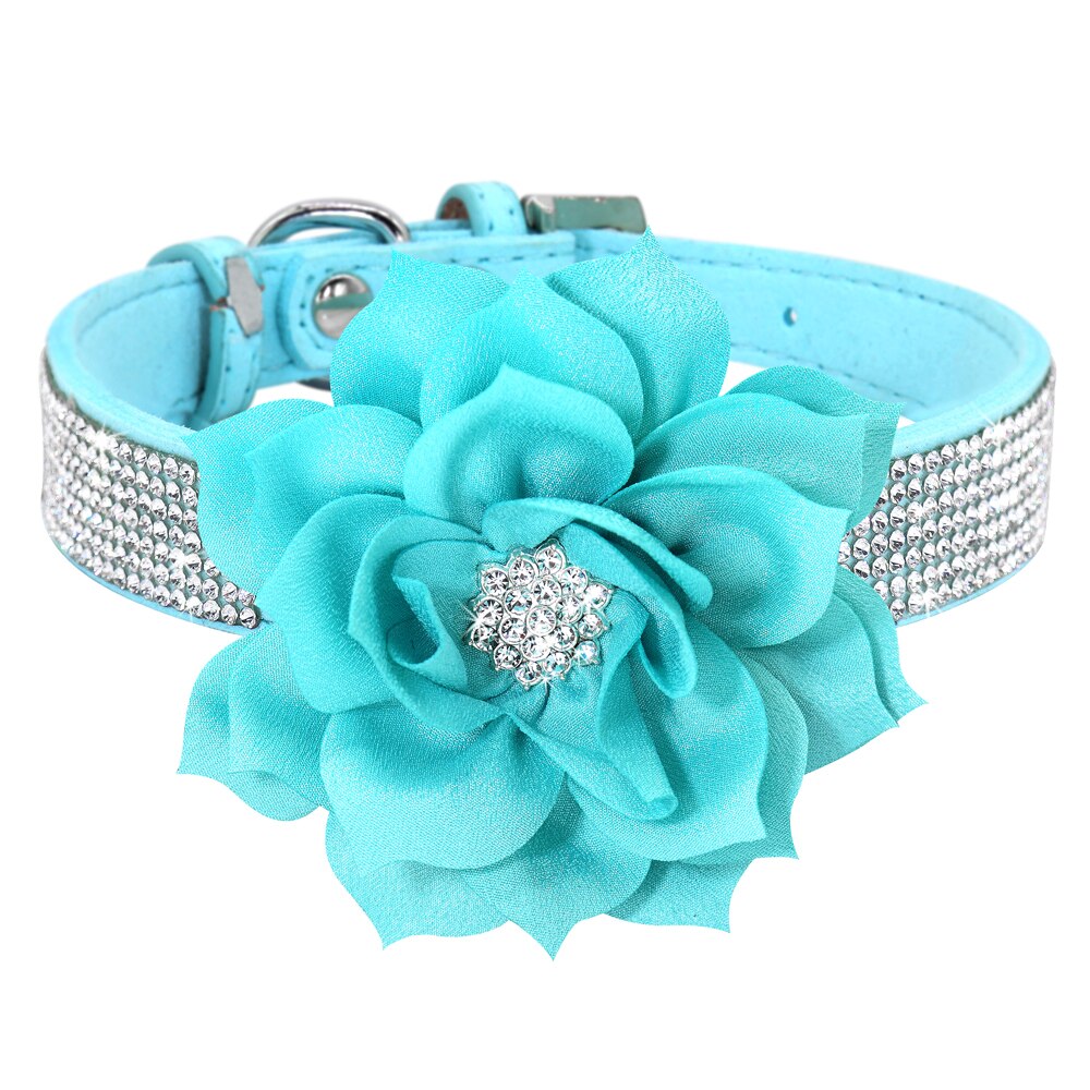 Bling Rhinestone Dog Collar with Flower | Glittery Crystal Puppy & Cat Collar for Small Pets