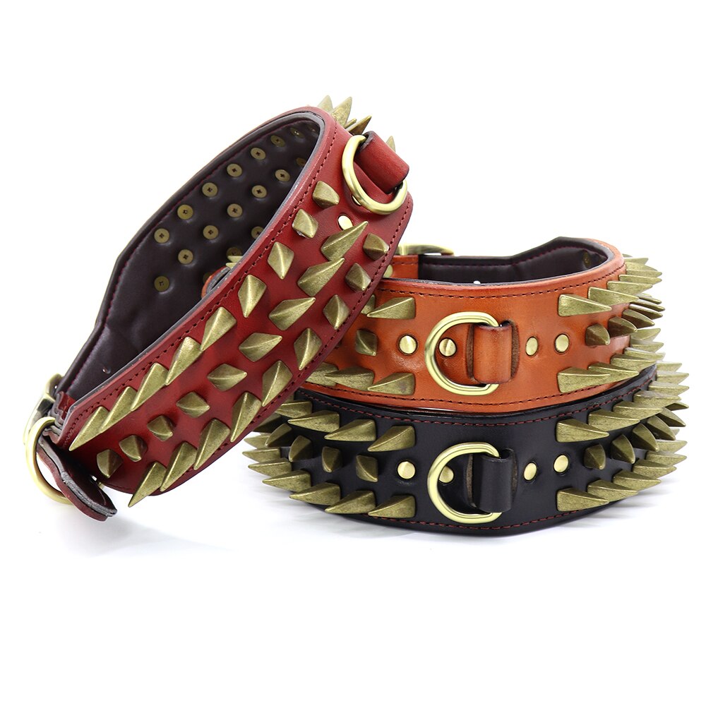 Spiked Studded Leather Dog Collar | Strong and Durable Collar for Medium & Large Dogs - Heavy Duty Metal Buckle