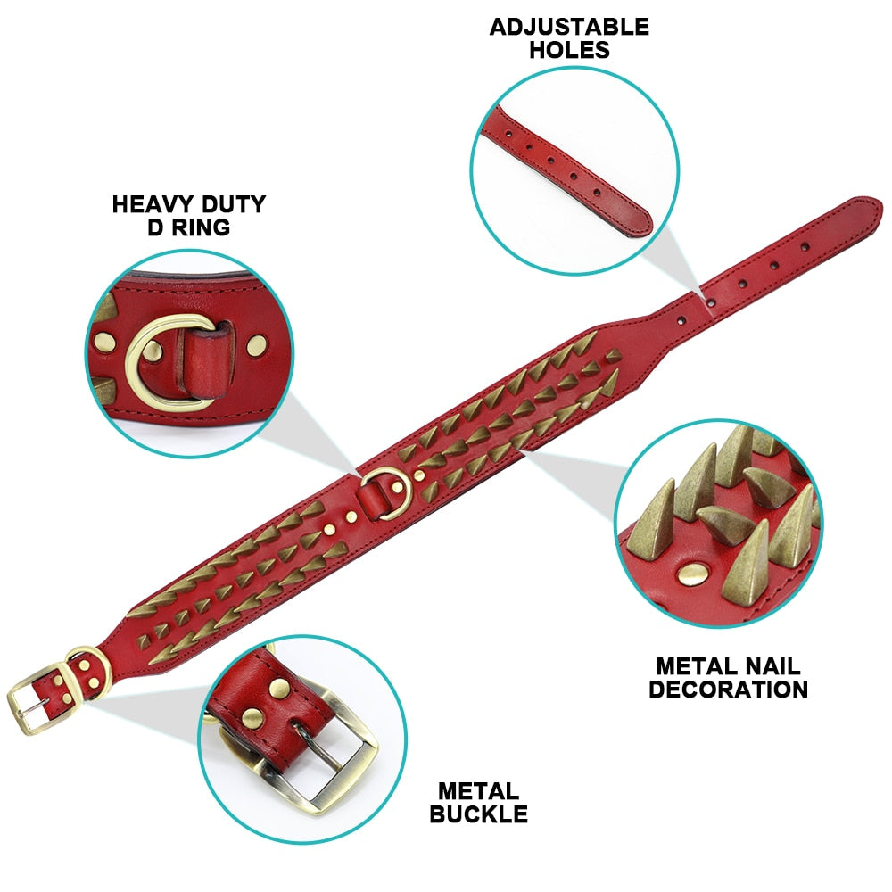 Spiked Studded Leather Dog Collar | Strong and Durable Collar for Medium & Large Dogs - Heavy Duty Metal Buckle