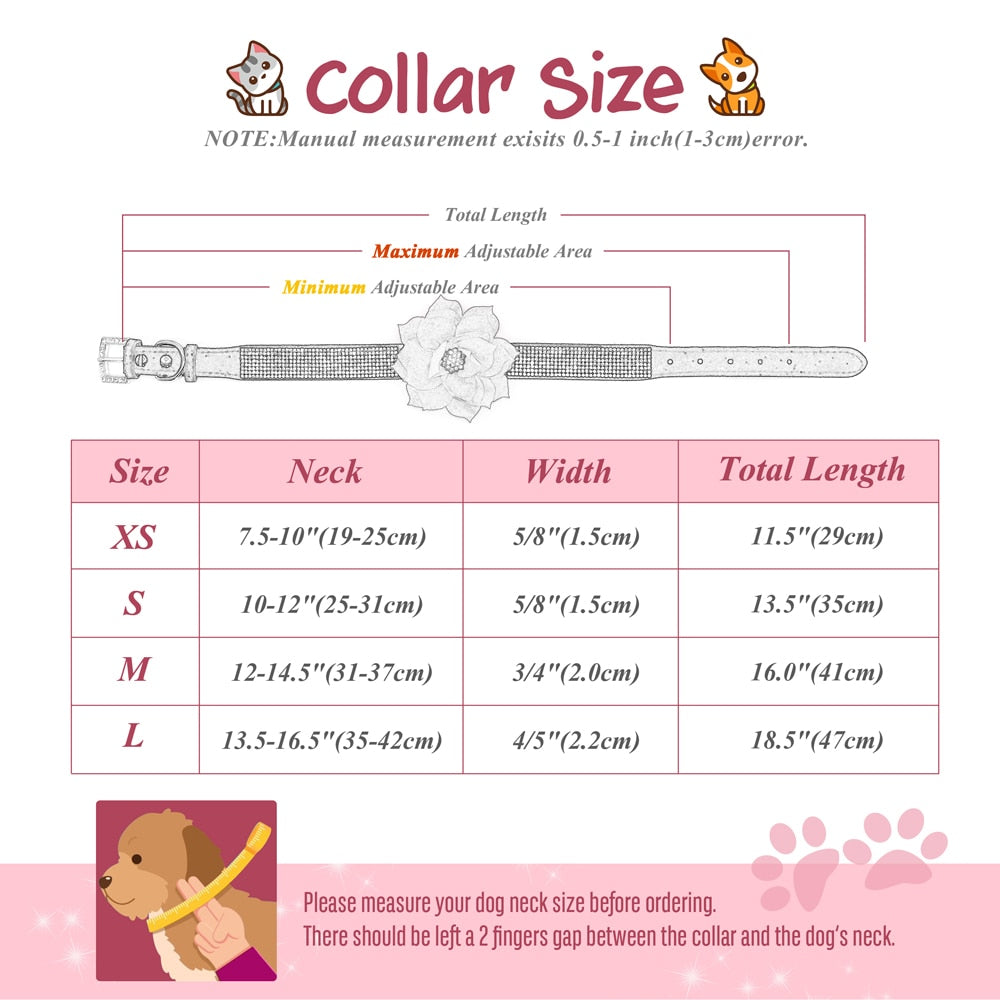 Bling Rhinestone Dog Collar with Flower | Glittery Crystal Puppy & Cat Collar for Small Pets