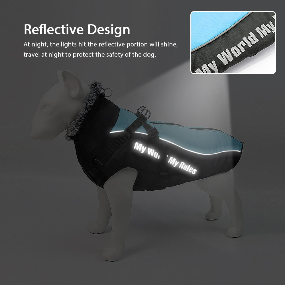 Waterproof Winter Dog Coat with Harness | Warm, Windproof Jacket for Large Dogs