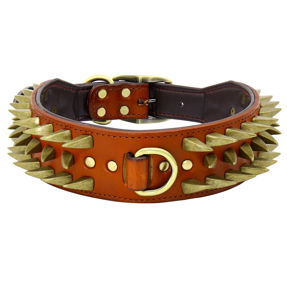 Spiked Studded Leather Dog Collar | Strong and Durable Collar for Medium & Large Dogs - Heavy Duty Metal Buckle