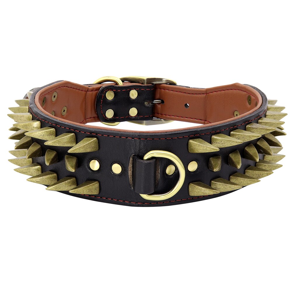Spiked Studded Leather Dog Collar | Strong and Durable Collar for Medium & Large Dogs - Heavy Duty Metal Buckle