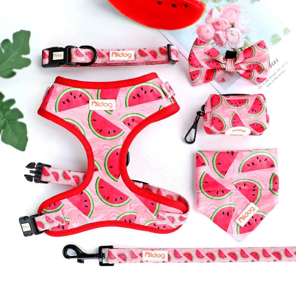 6-Piece Fashion Printed Dog Harness Set | Matching Collar, Leash, Poop Bag, and Bandana | For Small to Medium Dogs
