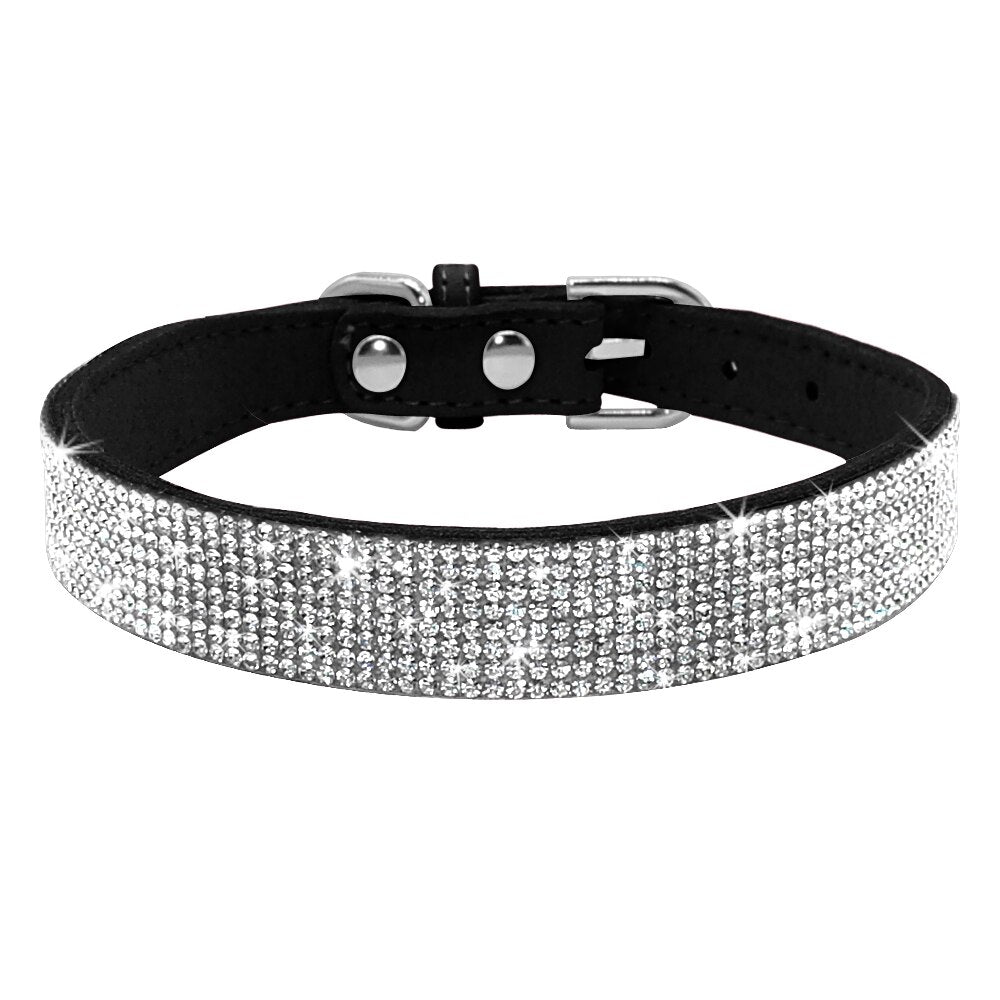 Bling Rhinestone Dog Collar with Flower | Glittery Crystal Puppy & Cat Collar for Small Pets