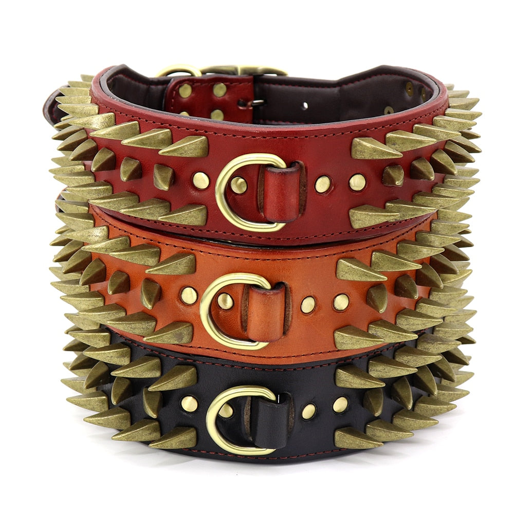 Spiked Studded Leather Dog Collar | Strong and Durable Collar for Medium & Large Dogs - Heavy Duty Metal Buckle