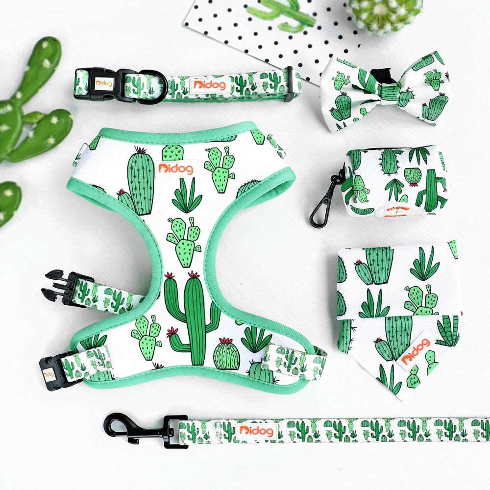 6-Piece Fashion Printed Dog Harness Set | Matching Collar, Leash, Poop Bag, and Bandana | For Small to Medium Dogs