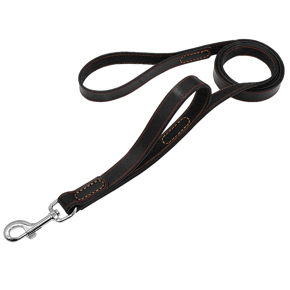 Genuine Leather Dog Leash with Double Handles | Quick Control Walking Lead for Medium & Large Dogs