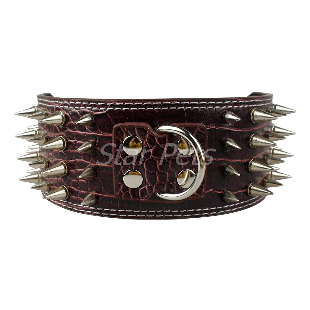Spiked Leather Dog Collar | 3" Wide Sharp Studded Dog Collar for Medium to Large Dogs | 7 Colours Available