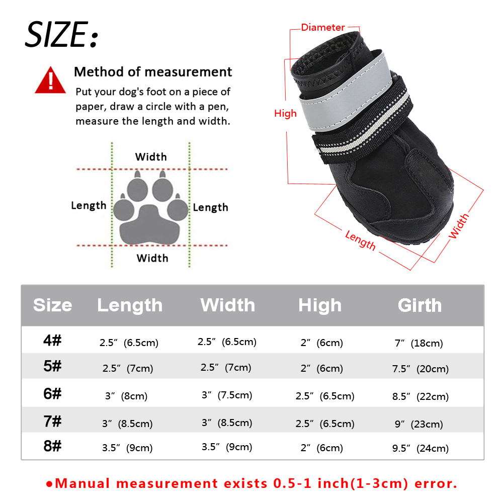 4-Piece Reflective Waterproof Dog Boots | Warm Snow Rain Pet Booties with Anti-Slip Socks for Medium & Large Dogs