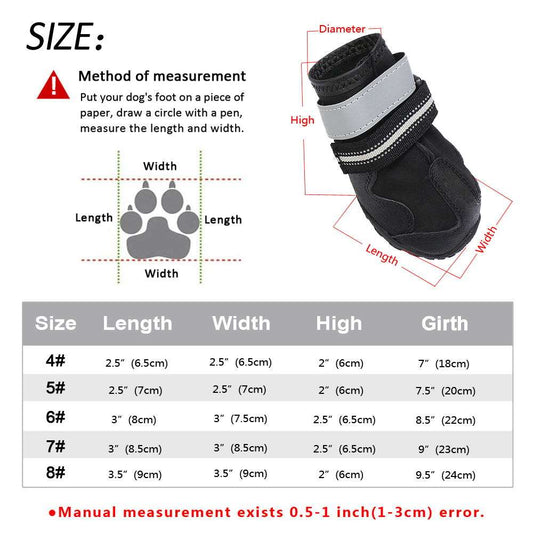 4-Piece Reflective Waterproof Dog Boots | Warm Snow Rain Pet Booties with Anti-Slip Socks for Medium & Large Dogs