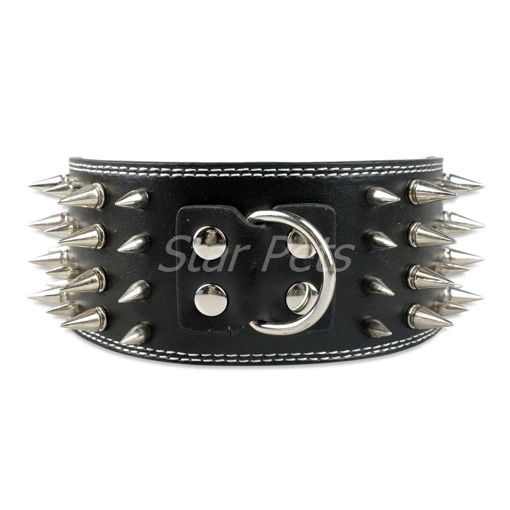 Spiked Leather Dog Collar | 3" Wide Sharp Studded Dog Collar for Medium to Large Dogs | 7 Colours Available