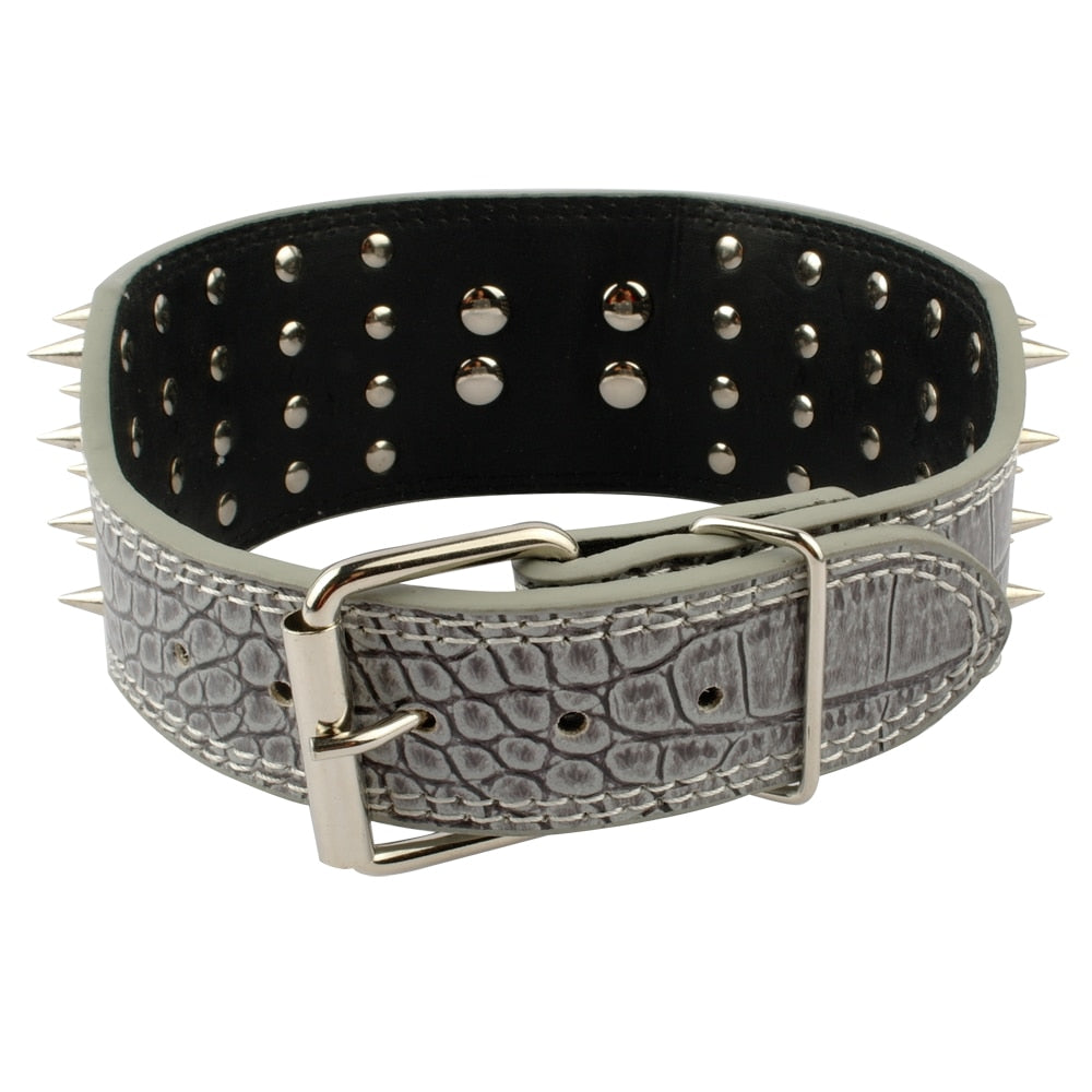 Spiked Leather Dog Collar | 3" Wide Sharp Studded Dog Collar for Medium to Large Dogs | 7 Colours Available