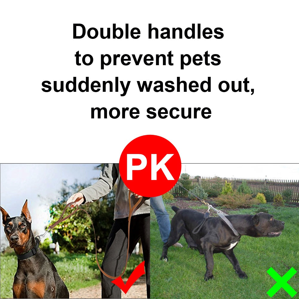 Genuine Leather Dog Leash with Double Handles | Quick Control Walking Lead for Medium & Large Dogs