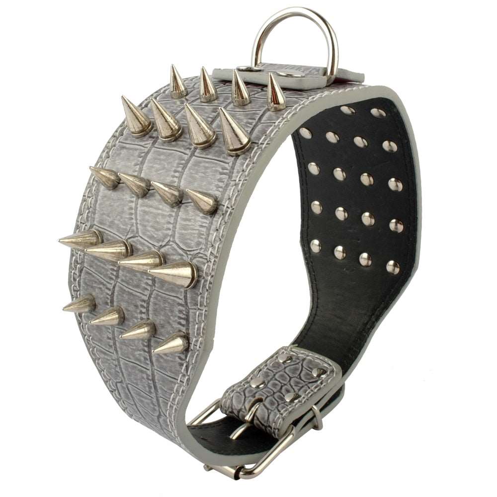 3-Inch Wide Spiked Studded Leather Dog Collars for Medium to Large Dogs | Sharp & Durable Design
