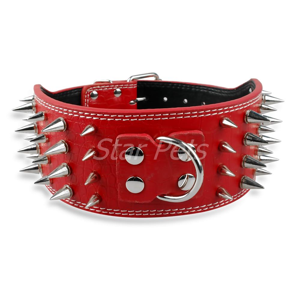 Spiked Leather Dog Collar | 3" Wide Sharp Studded Dog Collar for Medium to Large Dogs | 7 Colours Available