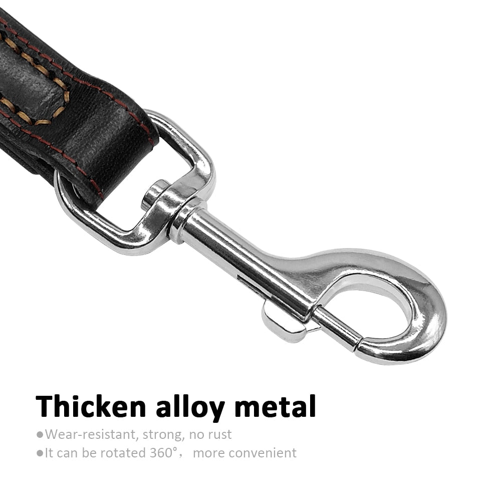 Genuine Leather Dog Leash with Double Handles | Quick Control Walking Lead for Medium & Large Dogs
