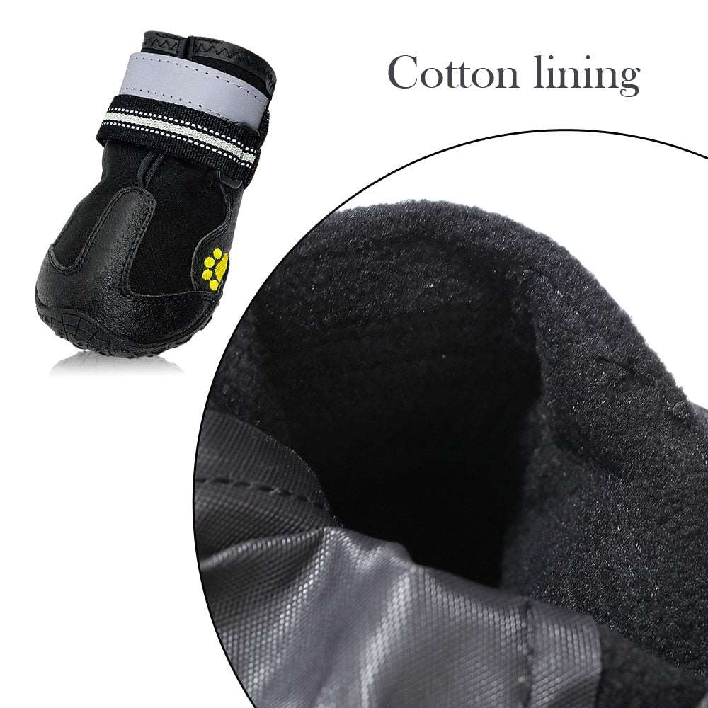 4-Piece Reflective Waterproof Dog Boots | Warm Snow Rain Pet Booties with Anti-Slip Socks for Medium & Large Dogs