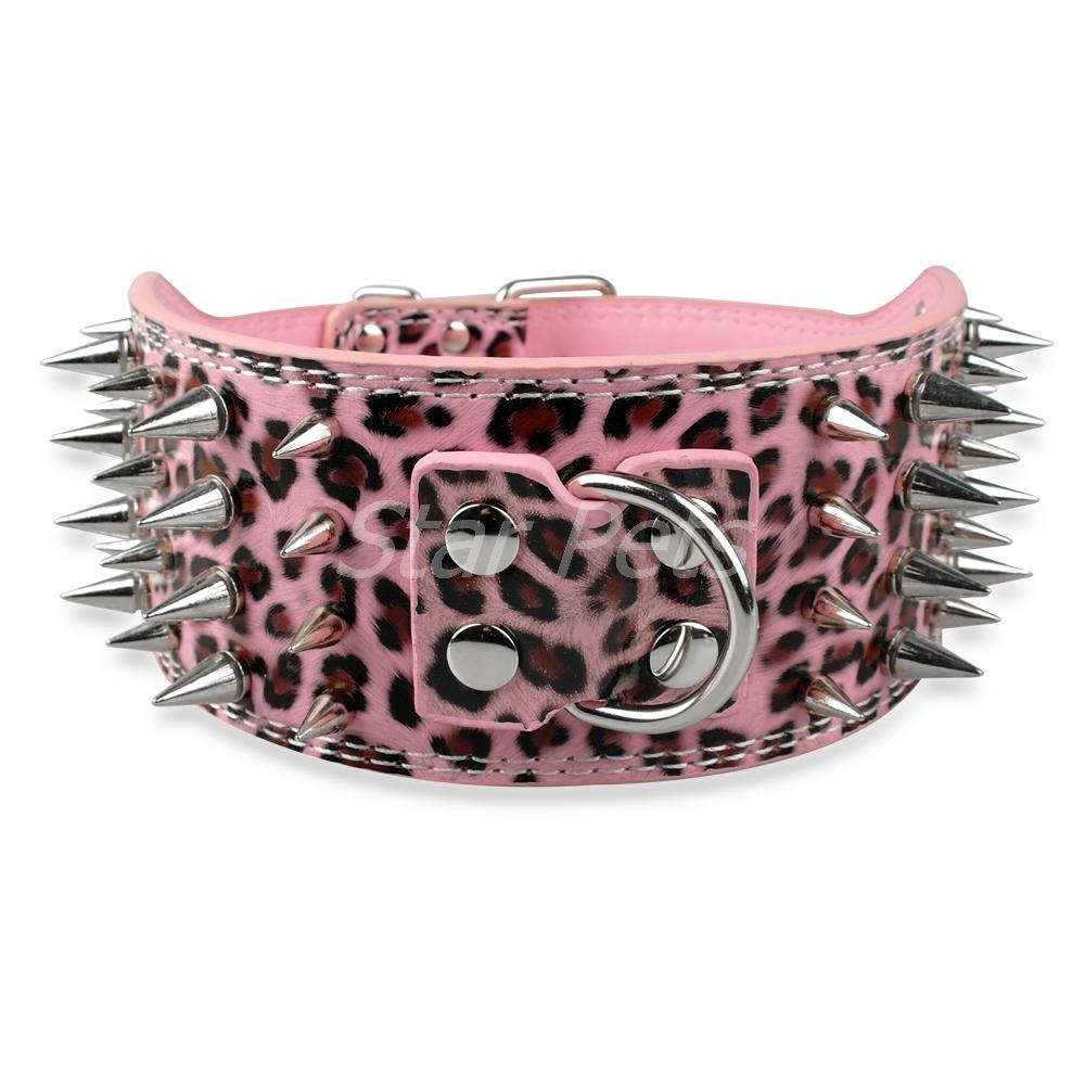 Spiked Leather Dog Collar | 3" Wide Sharp Studded Dog Collar for Medium to Large Dogs | 7 Colours Available