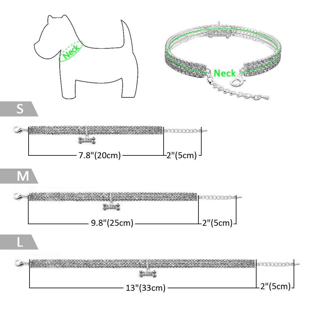 Bling Rhinestone Dog Collar Crystal | Glamorous Collar for Small & Medium Dogs | Adjustable, Shiny Dog Necklace with Charm