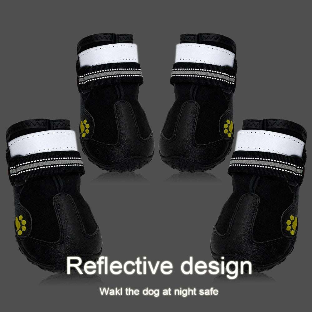 4-Piece Reflective Waterproof Dog Boots | Warm Snow Rain Pet Booties with Anti-Slip Socks for Medium & Large Dogs