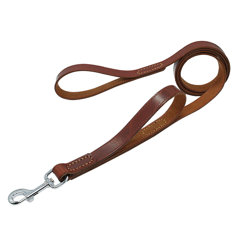 Genuine Leather Dog Leash with Double Handles | Quick Control Walking Lead for Medium & Large Dogs