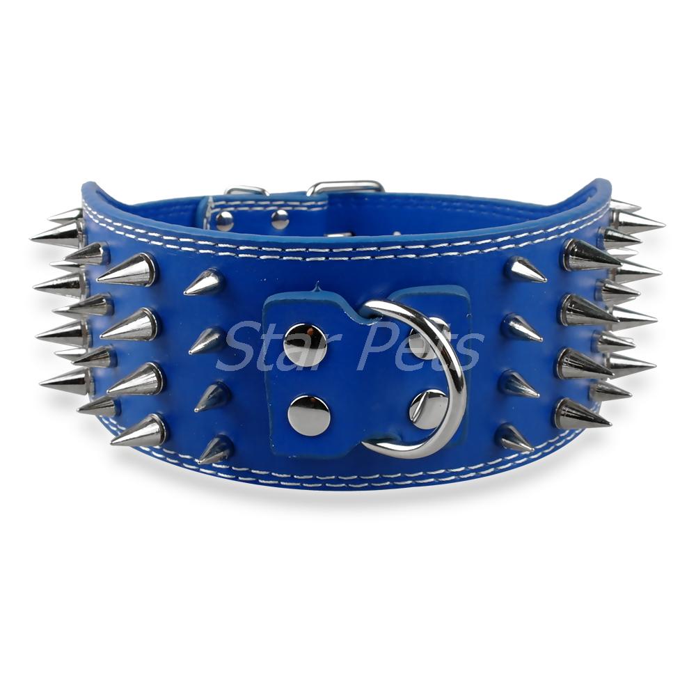 Spiked Leather Dog Collar | 3" Wide Sharp Studded Dog Collar for Medium to Large Dogs | 7 Colours Available