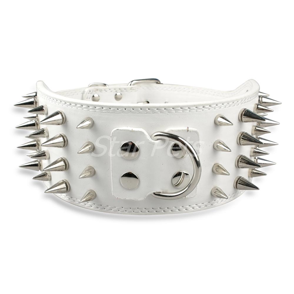 Spiked Leather Dog Collar | 3" Wide Sharp Studded Dog Collar for Medium to Large Dogs | 7 Colours Available