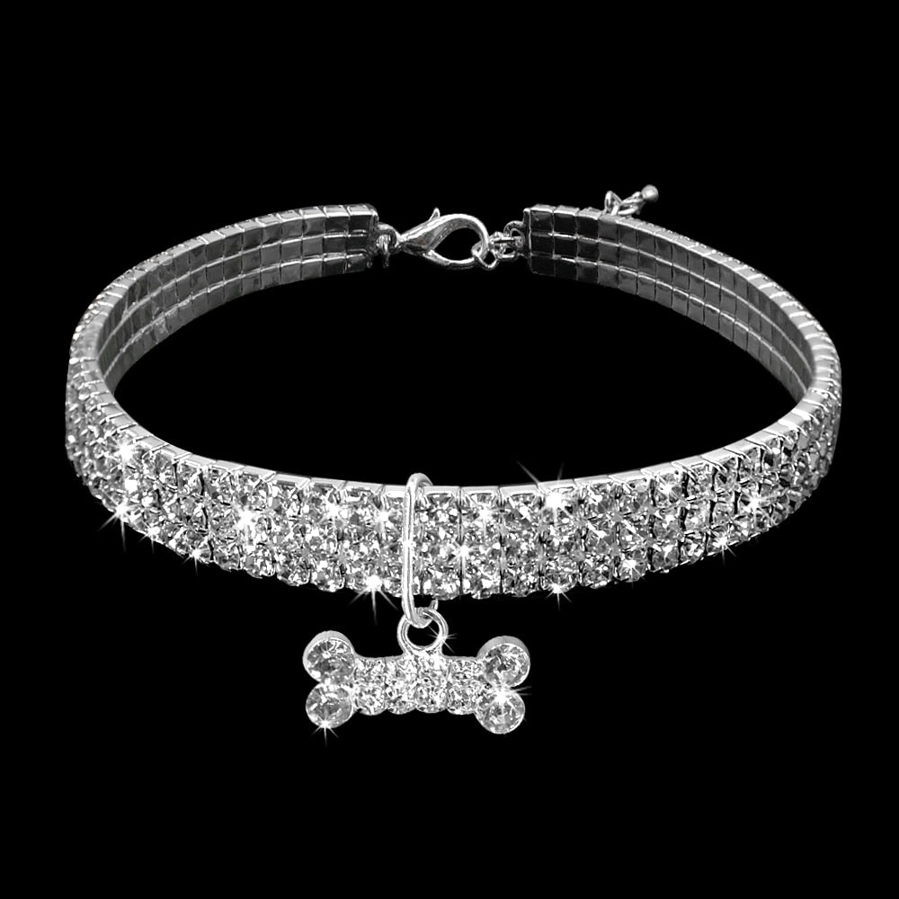 Bling Rhinestone Dog Collar Crystal | Glamorous Collar for Small & Medium Dogs | Adjustable, Shiny Dog Necklace with Charm