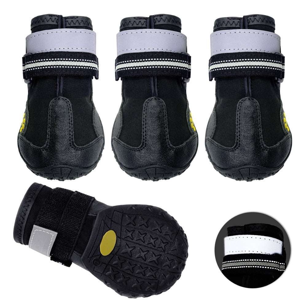 4-Piece Reflective Waterproof Dog Boots | Warm Snow Rain Pet Booties with Anti-Slip Socks for Medium & Large Dogs