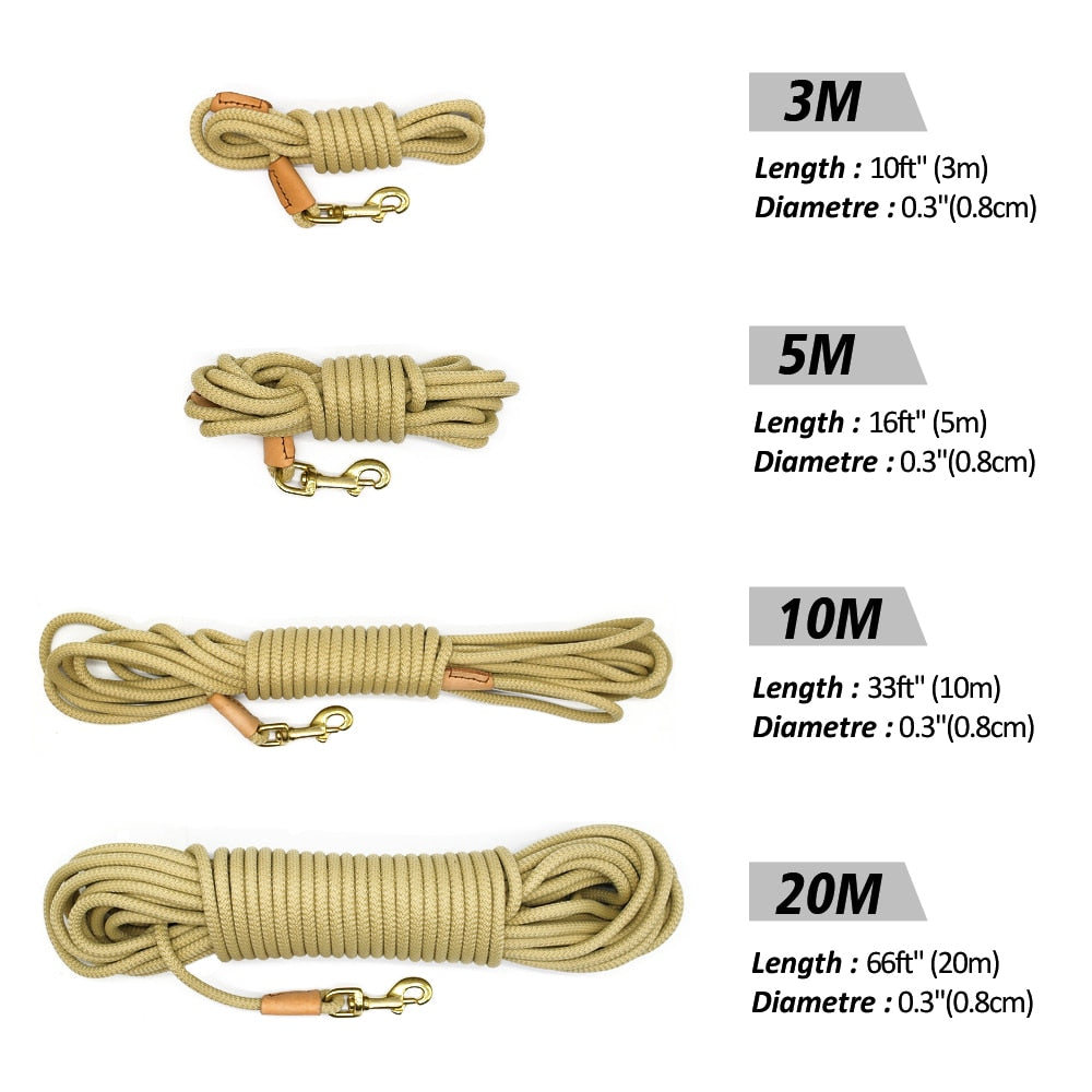 Durable Nylon Dog Tracking Leash | Long Leads for Training & Walking - 3m, 5m, 10m, 20m Non-Slip Rope for Medium & Large Dogs
