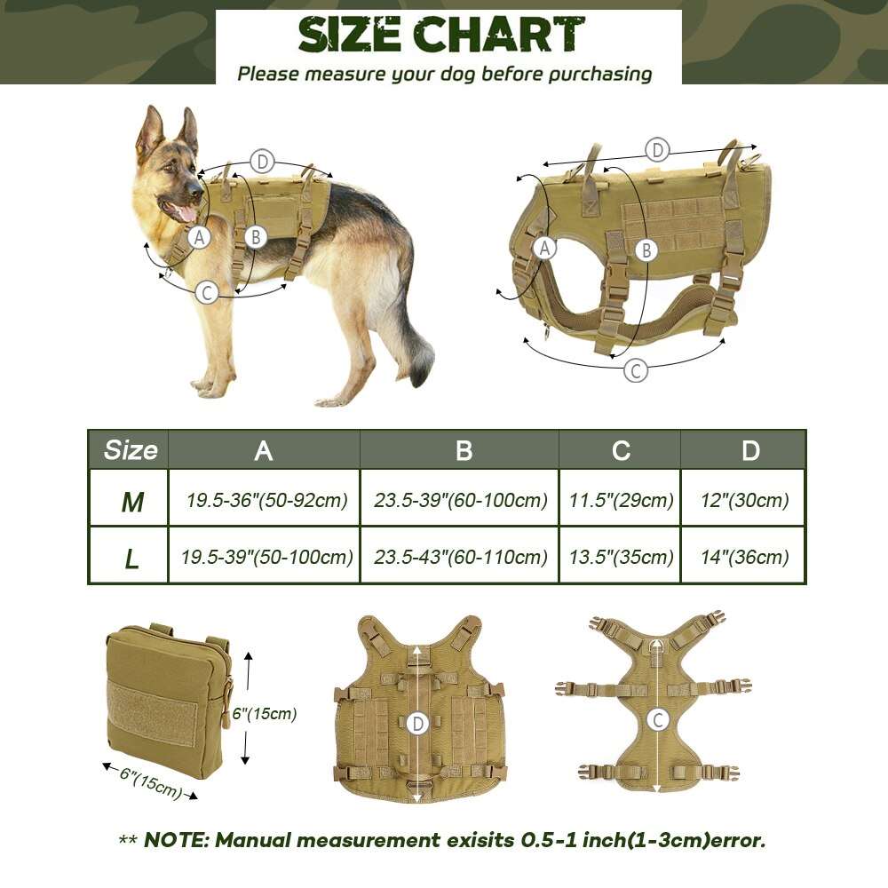 Adjustable Tactical Dog Harness Vest for Medium Large Dogs with Detachable Pouches | Military Pet Training Outdoor Gear