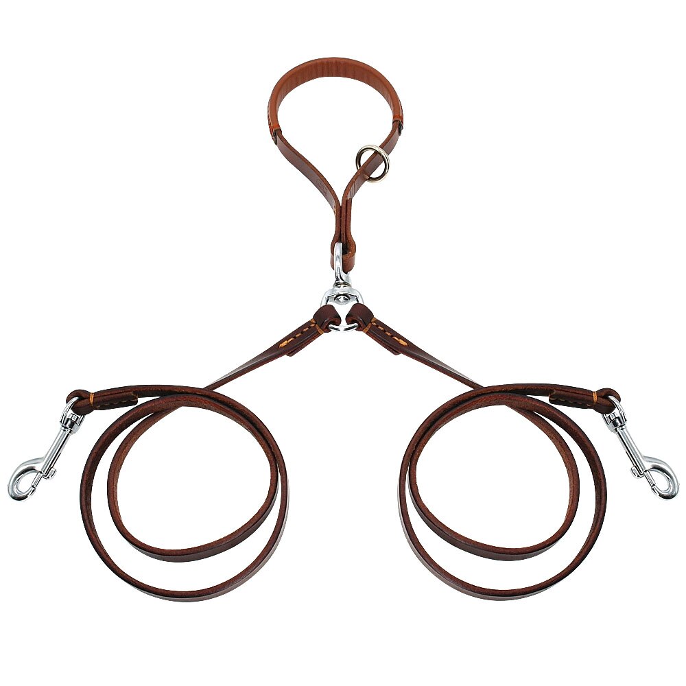 Double Dog Leash Genuine Leather | Dual Dog Leash with 360° Swivel, No-Tangle Design, Soft Padded Handle for Walking & Training Two Dogs