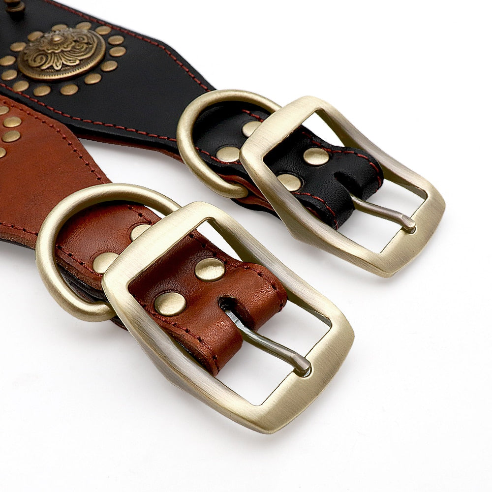 Spiked Leather Dog Collar | Adjustable Studded Collar for Medium & Large Dogs | Heavy Duty Buckle & D-Ring