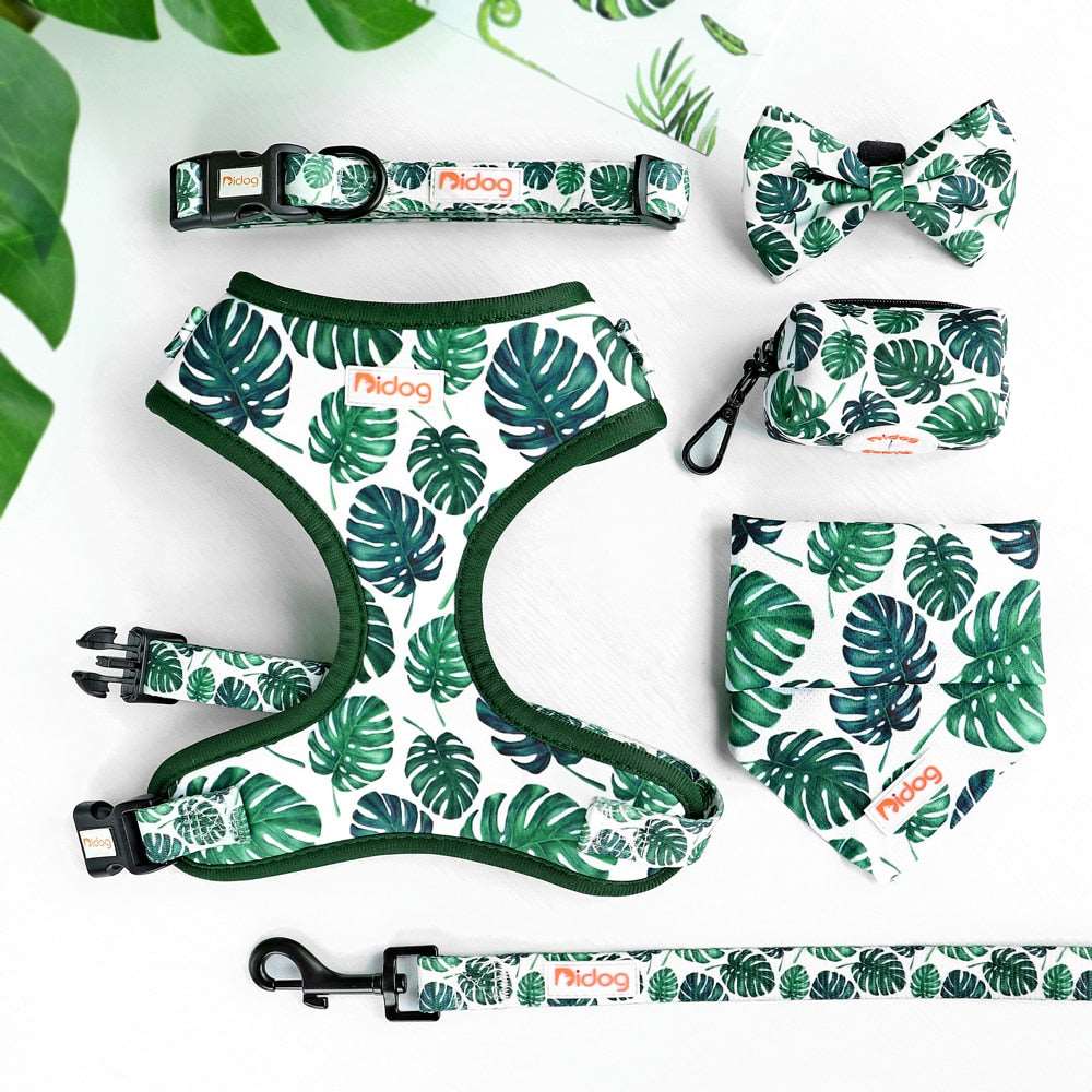 6-Piece Fashion Printed Dog Harness Set | Matching Collar, Leash, Poop Bag, and Bandana | For Small to Medium Dogs