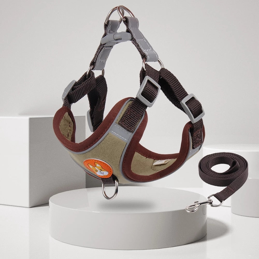 Reflective Adjustable Step-in Dog Harness & Leash Set | Comfortable Fit for Small & Medium Breeds | Available in Multiple Colours