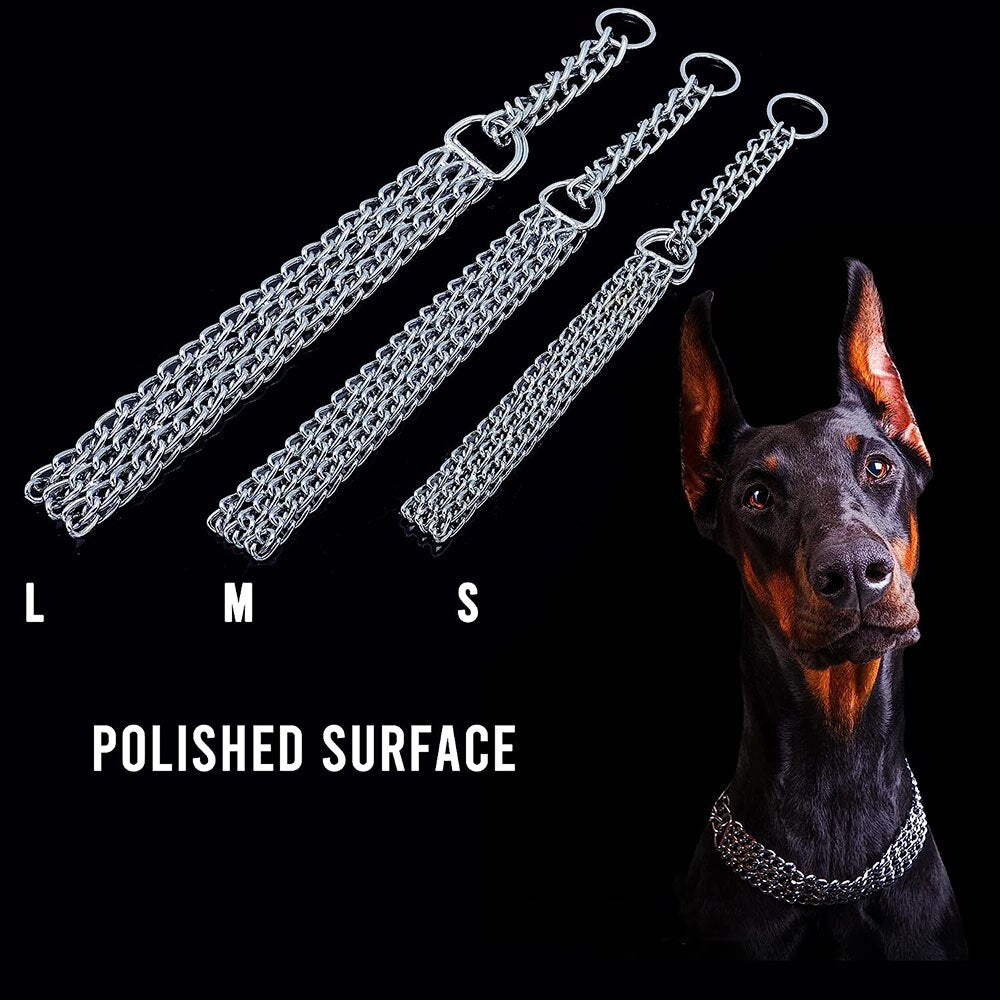 Three Row Chain Dog Training Choker Collar | No Pull, Martingale Design for Walking & Training