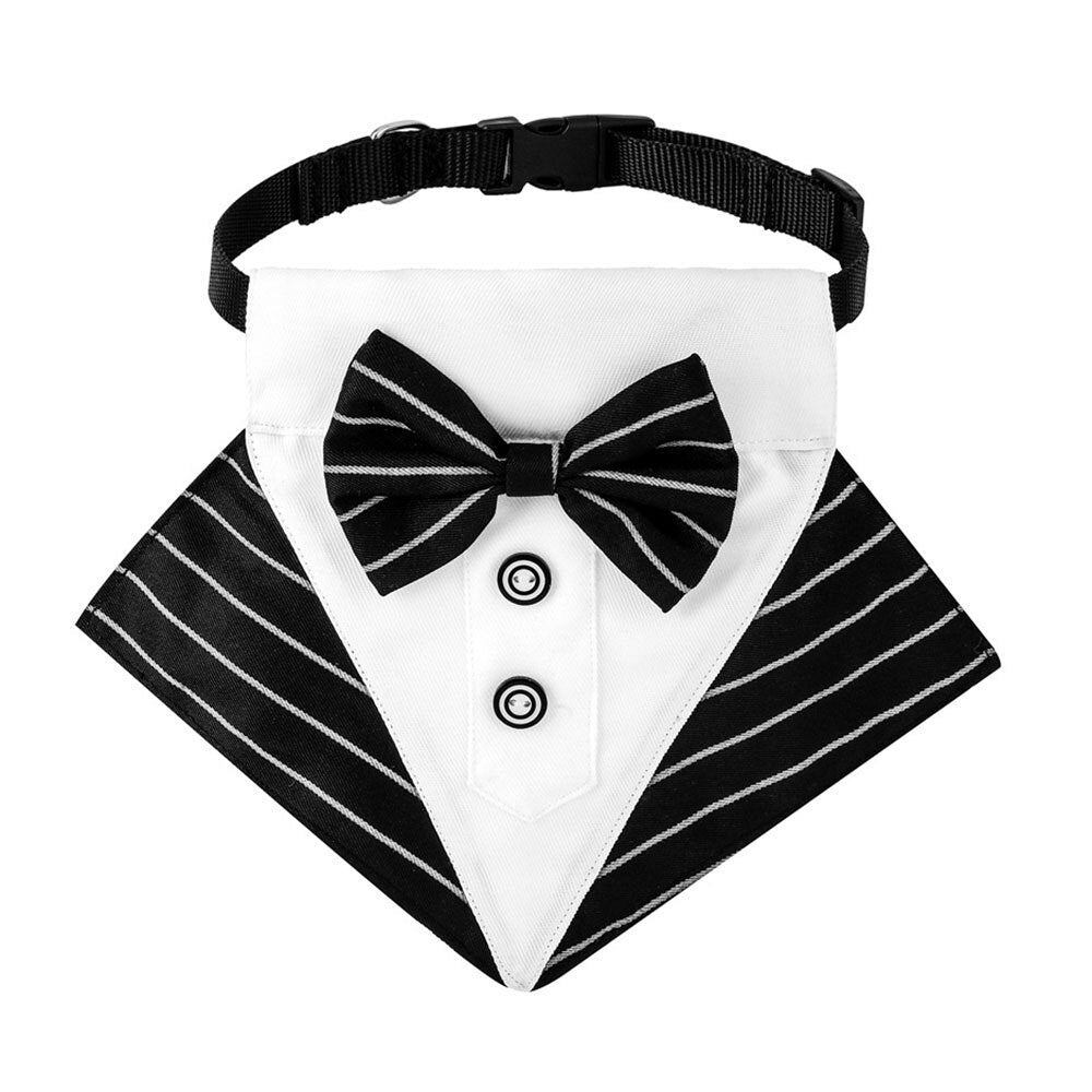Elegant Tuxedo Dog Bandana Collar | Adjustable Bow Tie Suit for Weddings and Special Occasions