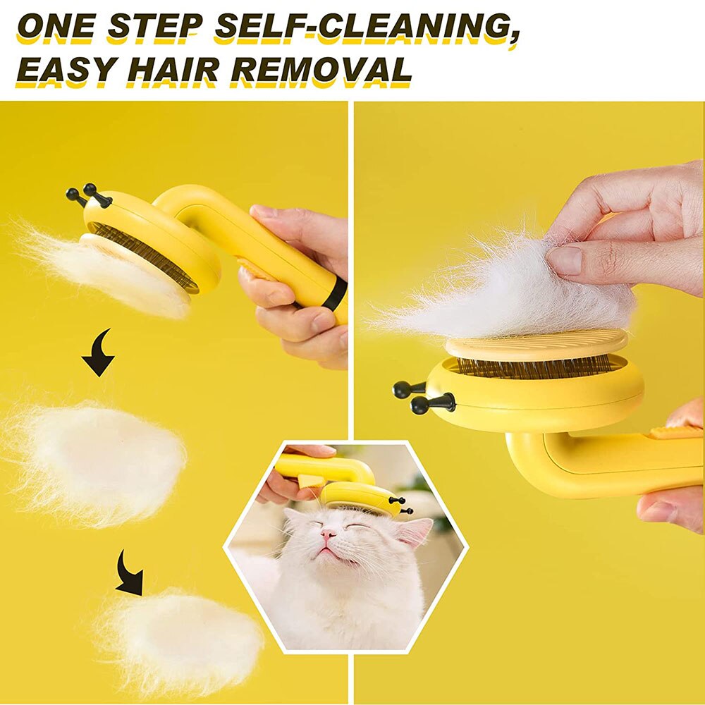 Bee Shape Pet Grooming Brush | Self-Cleaning Slicker for Cats & Dogs Removes Tangled Hair & Massages