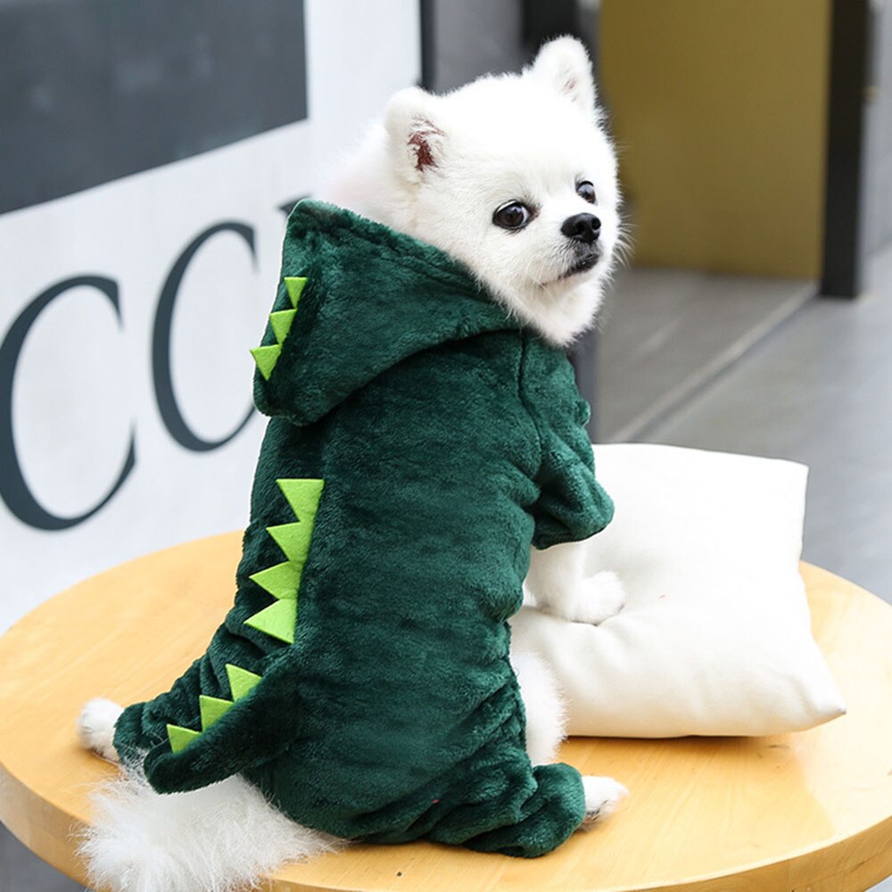 Cute Dinosaur Pet Hoodie | Adorable Dino Design Warm Fleece Pet Costume for Small Dogs and Cats, Perfect for Halloween or Winter