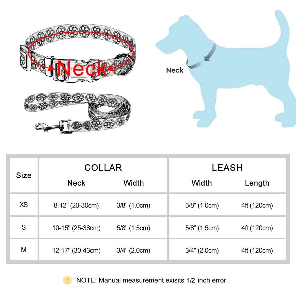Adjustable Puppy Dog Collar and Leash Set with Cute Printed Design for Dogs and Cats | Walking Lead and Collar Combo