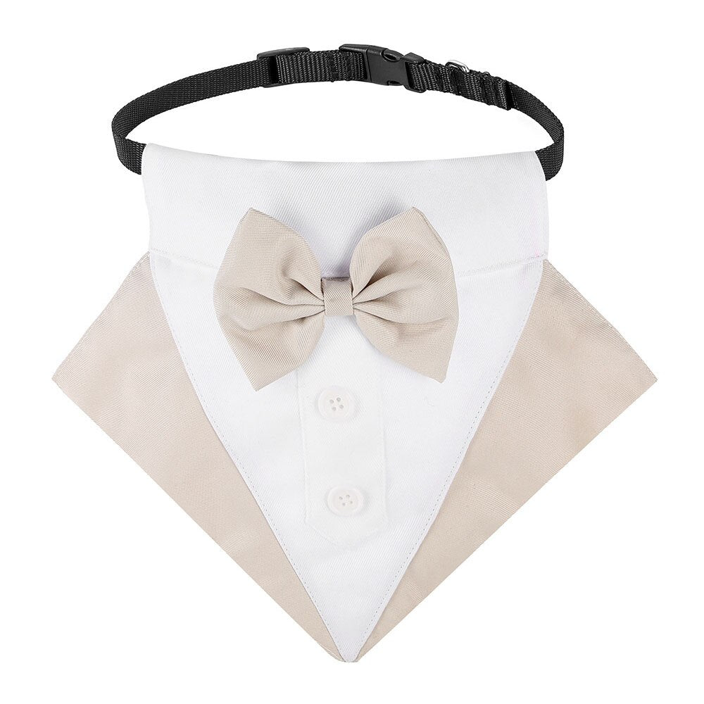 Elegant Tuxedo Dog Bandana Collar | Adjustable Bow Tie Suit for Weddings and Special Occasions