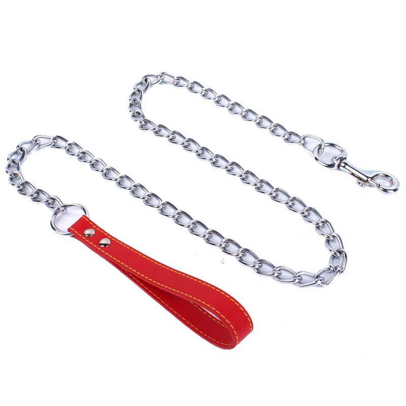 Heavy Duty Chain Dog Leash | Durable Stainless Steel Chew Proof Design with Leather Padded Handle