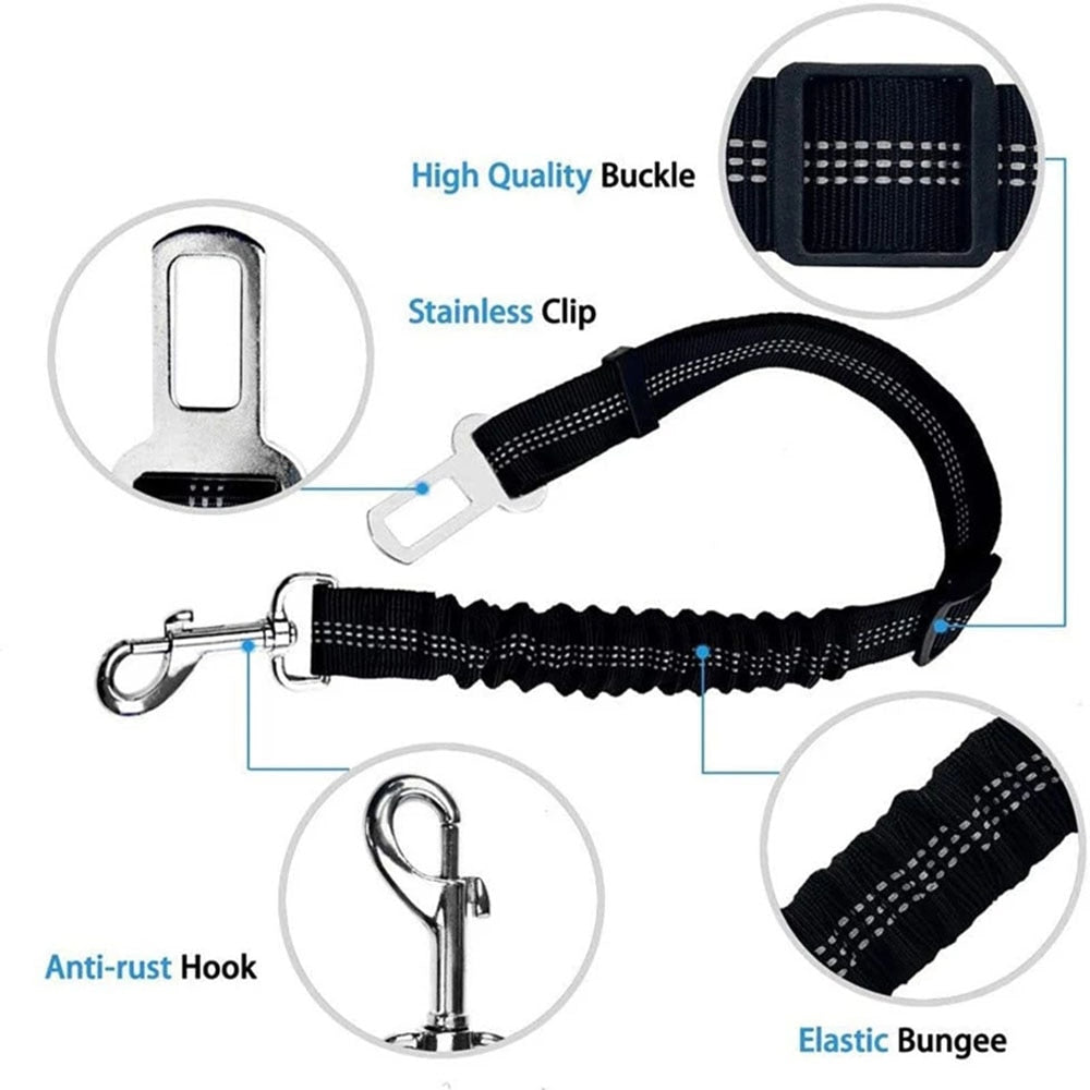 Adjustable Dog Car Seat Belt | Reflective Bungee and Non-Bungee Options for Pet Safety