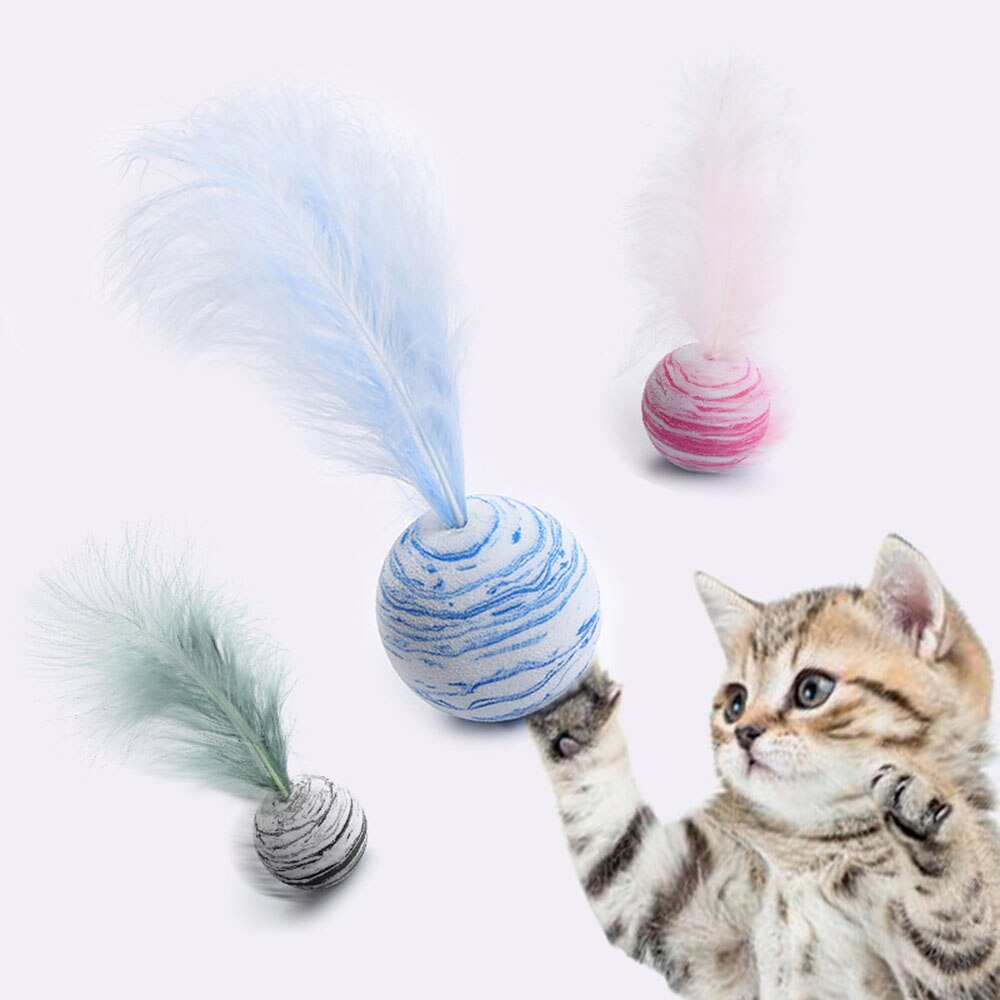 Interactive Cat Feather Ball Toy | Playful Foam Star Ball with Feather for Kittens and Puppies | Perfect for Throwing and Chasing