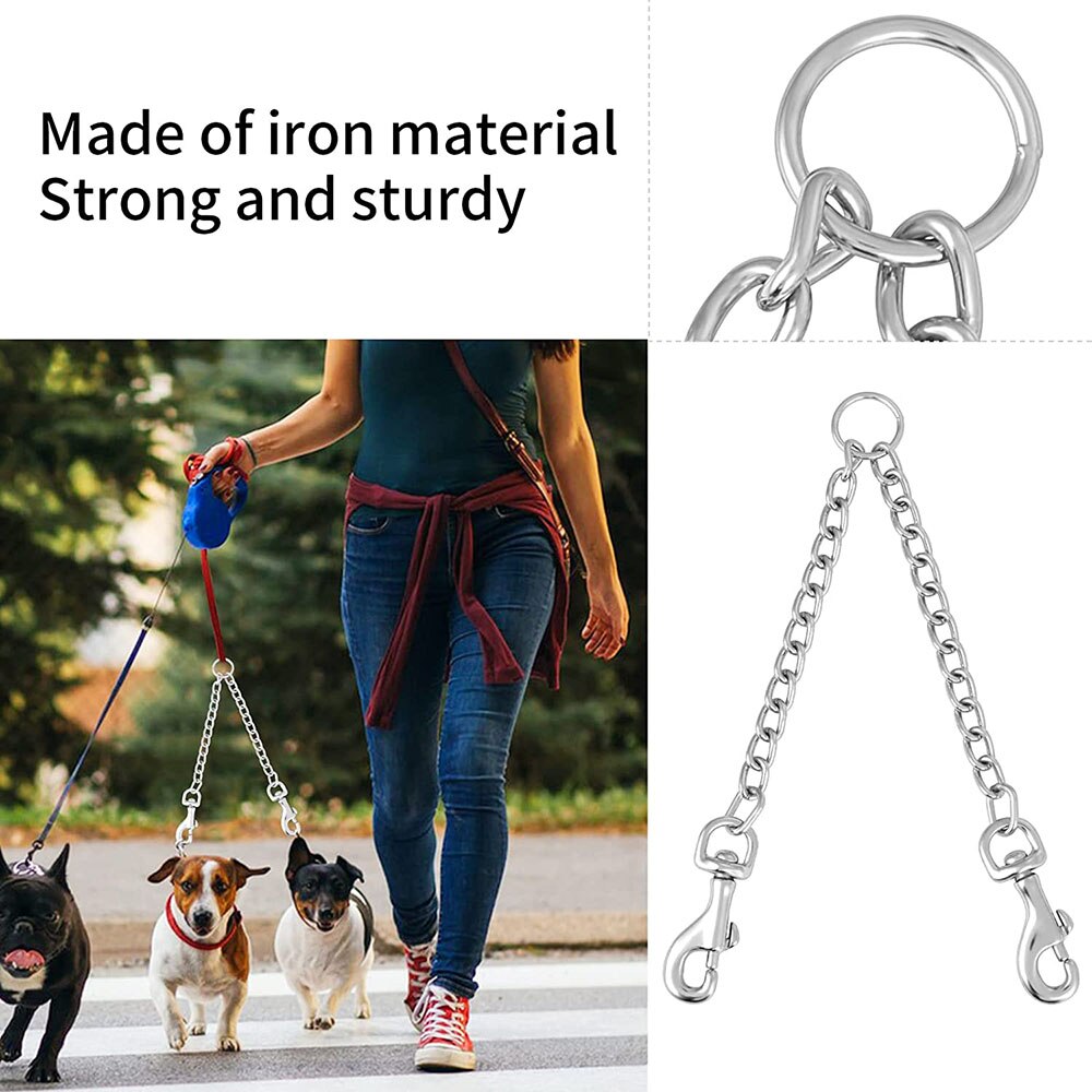Durable Metal Double Dog Lead Rope | Chew Proof & Tangle Free Dual Dog Leash Splitter for Walking Two Dogs
