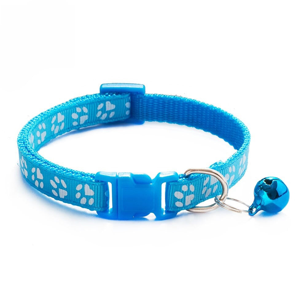 Adjustable Cat Collar with Bell | Colourful Footprint Design for Cats & Small Dogs