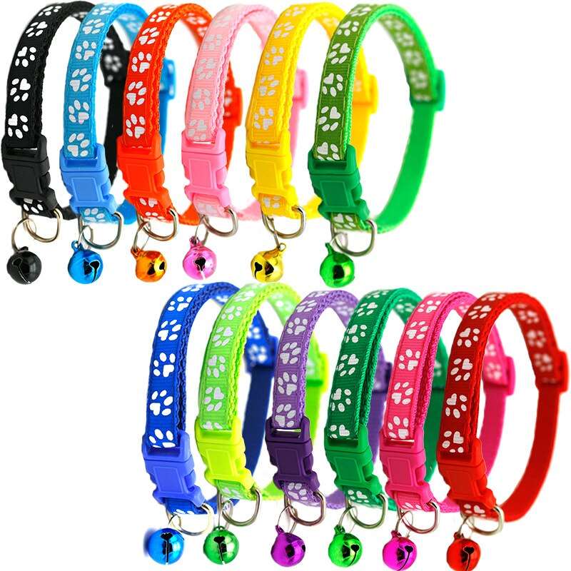 Cartoon Footprint Pet Collar with Bell | Adjustable Kitten & Puppy Safety Bell Necklace for Cats & Dogs